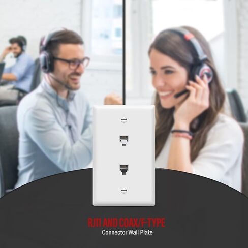 Enerlites 6651-W لوحة حائط مقبس هاتف مزدوج 1 عصابة 2 وحدات مع 6 مواضع 4 موصلات RJ11، أبيض in Saudi Arabia