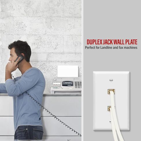 Enerlites 6651-W لوحة حائط مقبس هاتف مزدوج 1 عصابة 2 وحدات مع 6 مواضع 4 موصلات RJ11، أبيض in Saudi Arabia