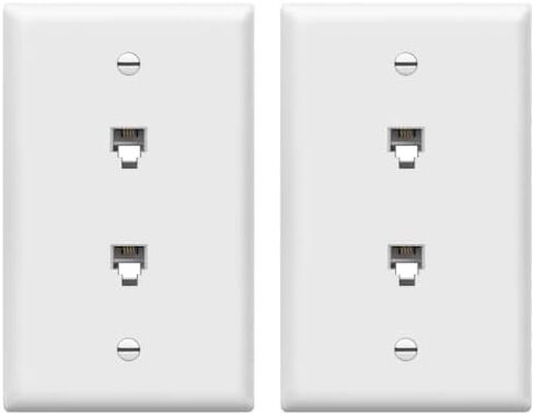 Enerlites 6651-W لوحة حائط مقبس هاتف مزدوج 1 عصابة 2 وحدات مع 6 مواضع 4 موصلات RJ11، أبيض in Saudi Arabia