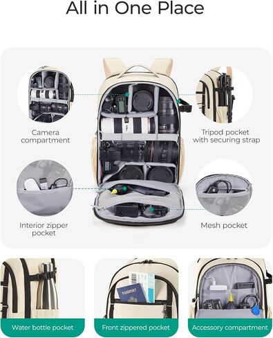 BAGSMART Small Camera Backpack, DSLR SLR Small Camera Bag Fits 13 Inch Laptop, Camera Backpack with Rain Cover & Tripod Holder in Saudi Arabia
