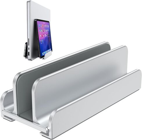 Vertical Laptop Stand, Aluminum Laptop Holder, Adjustable 3-in-1 Design, Compatible with MacBook, MacBook Pro/Air, Dell, HP, Lenovo, Up to 17.3 inches (Silver) in Saudi Arabia