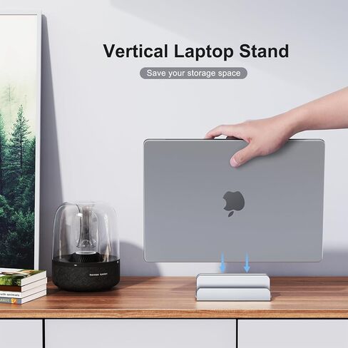 Vertical Laptop Stand, Aluminum Laptop Holder, Adjustable 3-in-1 Design, Compatible with MacBook, MacBook Pro/Air, Dell, HP, Lenovo, Up to 17.3 inches (Silver) in Saudi Arabia