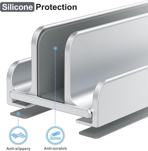 Vertical Laptop Stand, Aluminum Laptop Holder, Adjustable 3-in-1 Design, Compatible with MacBook, MacBook Pro/Air, Dell, HP, Lenovo, Up to 17.3 inches (Silver) in Saudi Arabia