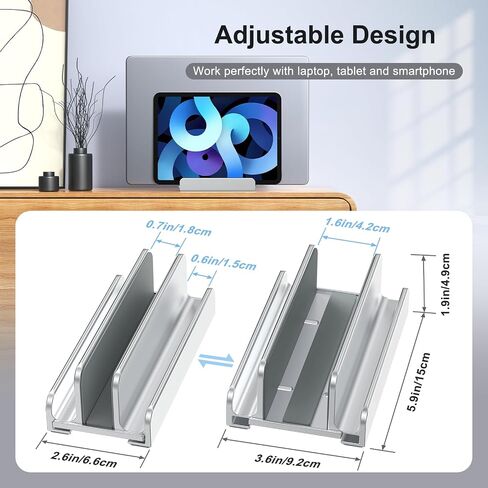 Vertical Laptop Stand, Aluminum Laptop Holder, Adjustable 3-in-1 Design, Compatible with MacBook, MacBook Pro/Air, Dell, HP, Lenovo, Up to 17.3 inches (Silver) in Saudi Arabia