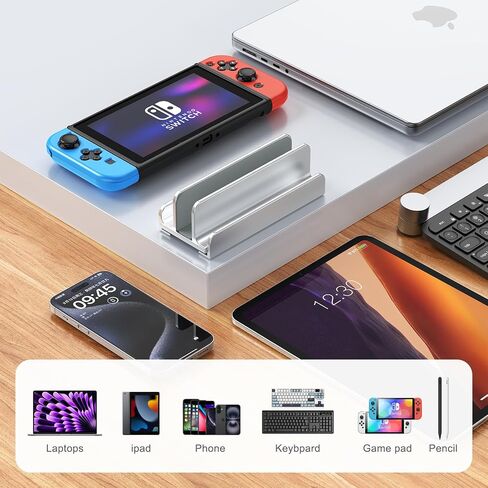 Vertical Laptop Stand, Aluminum Laptop Holder, Adjustable 3-in-1 Design, Compatible with MacBook, MacBook Pro/Air, Dell, HP, Lenovo, Up to 17.3 inches (Silver) in Saudi Arabia