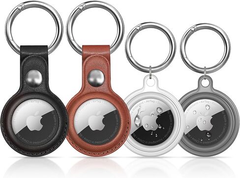 MOLOVA Waterproof Airtag Keychain Leather Air Tag Holder, [4 Pack] Protective Tracker Case with Key Ring Tags Chain, Apple Airtags Cases Cover GPS Item Finders Accessories in Saudi Arabia