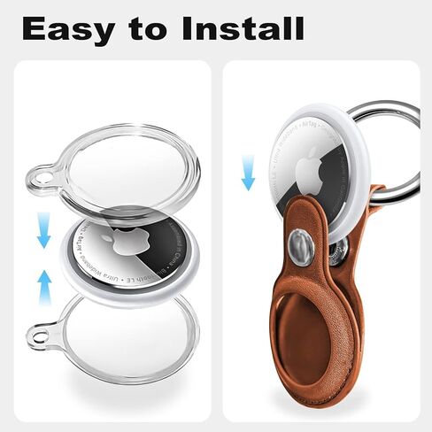MOLOVA Waterproof Airtag Keychain Leather Air Tag Holder, [4 Pack] Protective Tracker Case with Key Ring Tags Chain, Apple Airtags Cases Cover GPS Item Finders Accessories in Saudi Arabia