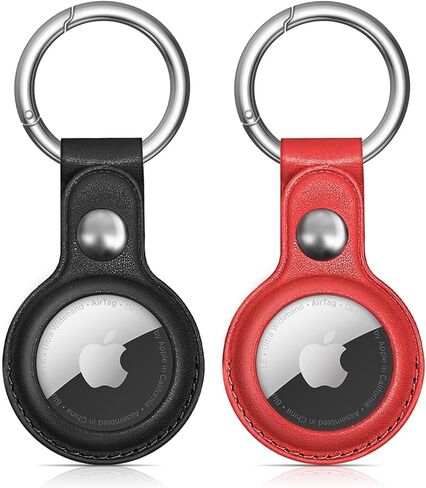 MOLOVA Waterproof Airtag Keychain Leather Air Tag Holder, [4 Pack] Protective Tracker Case with Key Ring Tags Chain, Apple Airtags Cases Cover GPS Item Finders Accessories in Saudi Arabia