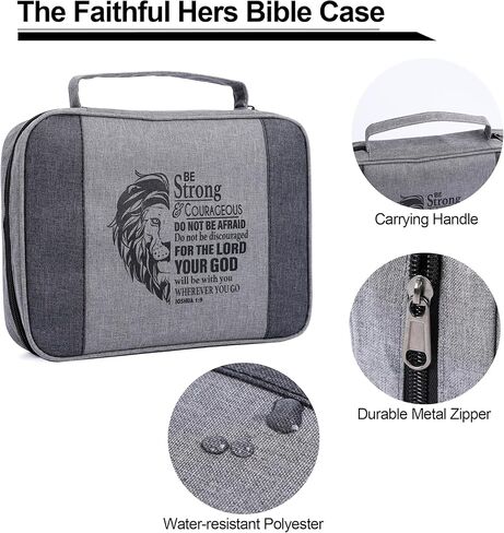 Faithful Hers Bible Cover for Men, Bible Case Set with Notebook, Leather Bible Cover, Bible Book Cover with Handles Pockets Zipper, Bible Carrying Case for Women Boys Kids Bible Case 11x8x2.2 In, Blue in Kuwait