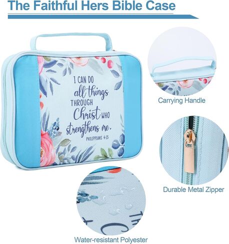 Faithful Hers Bible Cover for Men, Bible Case Set with Notebook, Leather Bible Cover, Bible Book Cover with Handles Pockets Zipper, Bible Carrying Case for Women Boys Kids Bible Case 11x8x2.2 In, Blue in Kuwait