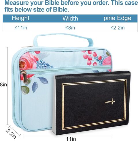 Faithful Hers Bible Cover for Men, Bible Case Set with Notebook, Leather Bible Cover, Bible Book Cover with Handles Pockets Zipper, Bible Carrying Case for Women Boys Kids Bible Case 11x8x2.2 In, Blue in Kuwait