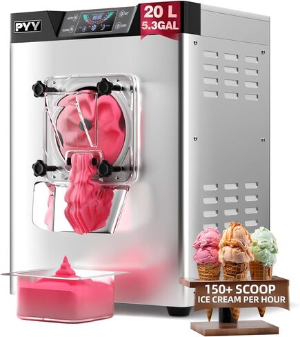 ماكينة الآيس كريم الصلبة التجارية PYY - 1400 وات 20 لتر/5.3 جالون في الساعة مع شاشة عرض LED ومؤقت إيقاف تلقائي ونكهات واحدة مثالية للمطاعم ومحلات الوجبات الخفيفة ومحلات السوبر ماركت in Saudi Arabia