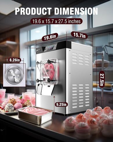 ماكينة الآيس كريم الصلبة التجارية PYY - 1400 وات 20 لتر/5.3 جالون في الساعة مع شاشة عرض LED ومؤقت إيقاف تلقائي ونكهات واحدة مثالية للمطاعم ومحلات الوجبات الخفيفة ومحلات السوبر ماركت in Saudi Arabia