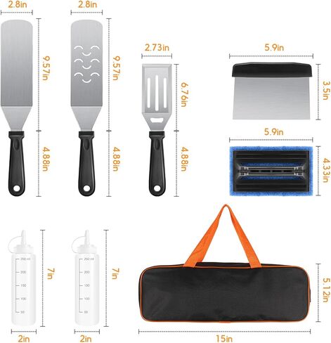 Griddle Accessories Kit, 8pcs Blackstone Accessories Kit for Blackstone and Camp Chef, Professional Griddle Accessories Kit with Spatula & Carry Bag for Great for Outdoor BBQ, Teppanyaki and Camping in Saudi Arabia