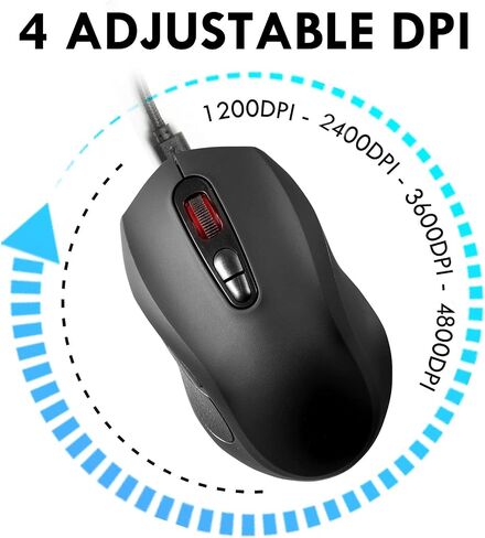 ماوس ألعاب JIDOHUN GM-607 سلكي، بإضاءة خلفية RGB، 4 DPI قابلة للتعديل حتى 4800، ماوس ألعاب مريح، 7 أزرار قابلة للبرمجة - أسود لنظام التشغيل Windows/PC/Mac/الكمبيوتر المحمول in Saudi Arabia