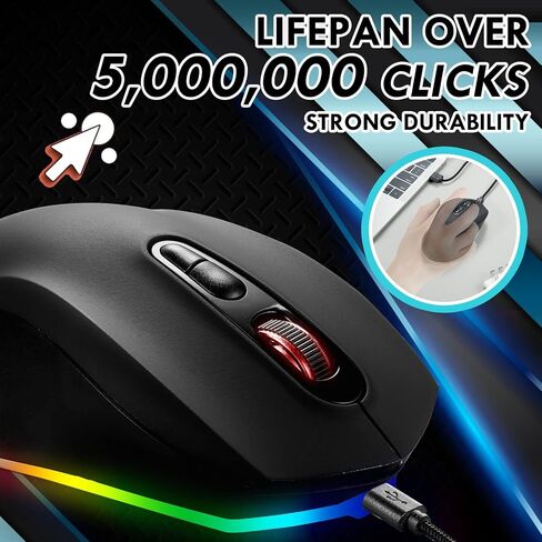ماوس ألعاب JIDOHUN GM-607 سلكي، بإضاءة خلفية RGB، 4 DPI قابلة للتعديل حتى 4800، ماوس ألعاب مريح، 7 أزرار قابلة للبرمجة - أسود لنظام التشغيل Windows/PC/Mac/الكمبيوتر المحمول in Saudi Arabia