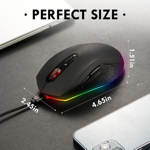ماوس ألعاب JIDOHUN GM-607 سلكي، بإضاءة خلفية RGB، 4 DPI قابلة للتعديل حتى 4800، ماوس ألعاب مريح، 7 أزرار قابلة للبرمجة - أسود لنظام التشغيل Windows/PC/Mac/الكمبيوتر المحمول in Saudi Arabia