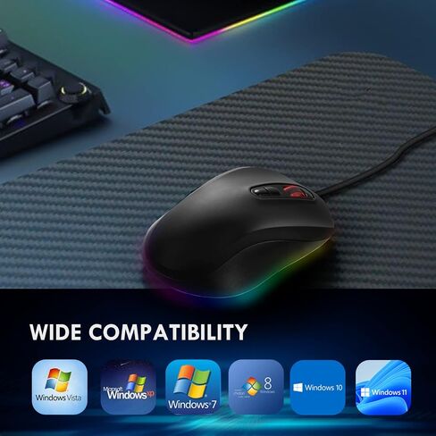 ماوس ألعاب JIDOHUN GM-607 سلكي، بإضاءة خلفية RGB، 4 DPI قابلة للتعديل حتى 4800، ماوس ألعاب مريح، 7 أزرار قابلة للبرمجة - أسود لنظام التشغيل Windows/PC/Mac/الكمبيوتر المحمول in Saudi Arabia