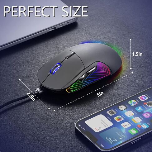 JIDOHUN GM-607 Gaming Mouse Wired, RGB Backlit, 4 Adjustable DPI up to 4800, Ergonomic Gamer Mouse, 7 programmable Buttons-Black for Windows/PC/Mac/Laptop in Saudi Arabia