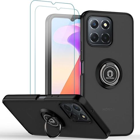 QUIETIP Case Compatible with Honor X6a with Screen Protector,TPU + Hard PC Shockproof Magnetic Ring Car Mount Stand Cover,Black in Saudi Arabia