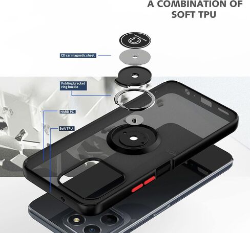 QUIETIP Case Compatible with Honor X6a with Screen Protector,TPU + Hard PC Shockproof Magnetic Ring Car Mount Stand Cover,Black in Saudi Arabia