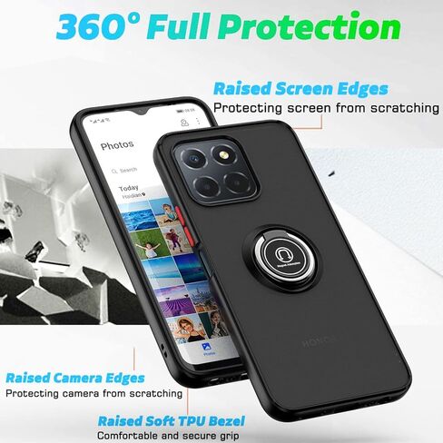 QUIETIP Case Compatible with Honor X6a with Screen Protector,TPU + Hard PC Shockproof Magnetic Ring Car Mount Stand Cover,Black in Saudi Arabia