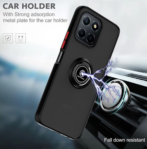 QUIETIP Case Compatible with Honor X6a with Screen Protector,TPU + Hard PC Shockproof Magnetic Ring Car Mount Stand Cover,Black in Saudi Arabia