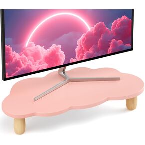 Monitor Stand Riser,Cloud-Shaped Sturdy Wood Computer Monitor Riser, Laptop Monitor Stand, Multi-Purpose Desktop Organizer Riser for Computer, Laptop, Printer, TV,Pink