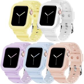 DABAOZA 5 Packs Compatible for Clear Apple Watch Band 46mm 45mm 44mm 42mm 41mm 40mm 38mm 49mm, Jelly Crystal Women Men Watch TPU Strap for iWatch Series 10 9 8 7 6 / SE 5 4 3 2 1 Ultra