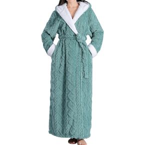 LKG Women Hooded Fleece Robe,Lightweight Plush Warm Winter Bathrobes for Women Full Length