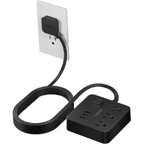 Flat Plug Power Strip, TESSAN Ultra Thin Extension Cord with 3 USB Wall Charger, 5 ft Slim Desk Charging Station Compact for Cruise Ship, Travel, Home, Office, Dorm Room Essentials, Black