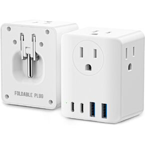 Foldable Plug Non Surge Protector Cruise Power Strip, 2 Prong to 3 Prong Outlet Adapter, 4 AC Outlets, 4 USB Ports (2 USB C), Us to Japan Plug Adapter