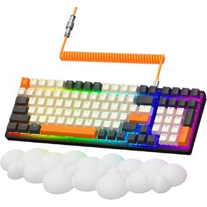 Wireless Mechanical Keyboard,2.4G/USB-C/Bluetooth Gaming Keyboard Hot Swappable,Efficient Numeric Pad,Keyboard Wrist Rest,Clicky Blue Switches,96% 100 Keys 4000mAh RGB Wired Keyboard for PC Mac iPad