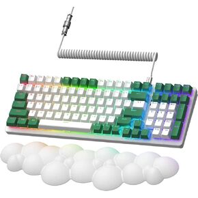 Wireless Mechanical Keyboard,2.4G/USB-C/Bluetooth Gaming Keyboard Hot Swappable,Efficient Numeric Pad,Keyboard Wrist Rest,Clicky Blue Switches,96% 100 Keys 4000mAh RGB Wired Keyboard for PC Mac iPad