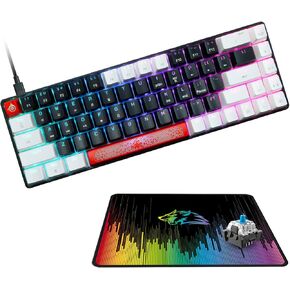 FELICON 60% Wired Mechanical Keyboard, RGB Backlight Compact 68 Key Small Gaming Keyboard All Keys Anti-Ghost, Type-C Waterproof Color Mouse Pad for Windows Laptop PC Mac(Black White & Blue Switch)