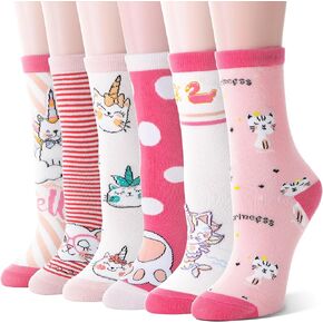 Kids Girls Cotton Socks Soft Novelty Socks Cute Animal Pattern 6 Pairs