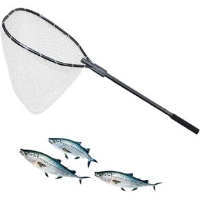 Floating Lightweight Fishing Net with Telescopic Pole Handle, Rubber Landing Net Freshwater Saltwater, Portable Fishing Net with Soft EVA Foam Handle, Fish-Friendly Mesh for a Safe Release