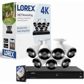 Lorex Fusion 4K PoE Outdoor/Indoor Smart Home Security Camera System, 4TB NVR, White – 7 Bullet IP Cameras, 16 Channel (Wired & Fusion WiFi) Monitoring, Color Night Vision, Smart Motion Detection Plus