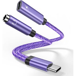 USB C to 3.5mm Audio Headphone & Android Phone Charger Adapter, 2-in-1 Type C to Aux Earphone Jack Dongle Cable & 60W Fast Charging for Samsung Galaxy A54 A14 A34 S24 S23 Ultra S22 S21 fe S20 A13 A53