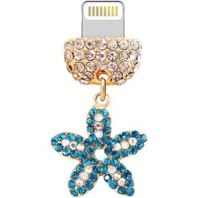 ELISE & FONDA CP371 منفذ شحن USB كريستال مضاد للغبار قابس هاتف Little Starfish لهاتف iPhone 13/12/11/ XS MAX/XR/X/8 Plus/7/6S/8/SE iPad iPod (أزرق) in Kuwait