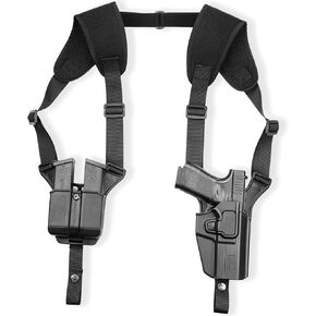 Universal Shoulder Holster, Level II Tactical Shoulder Holster Index Finger Release, Fits Most Full Size&Compact Pistols(Glock 17 19, Beretta 92FS),9mm/.40/.45 Universal Double Mag Pouch, Right Hand