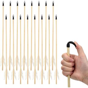 16 Pcs Wooden Feather Arrows Soft Rubber Tips, 17 Inch Handmade Wooden Toy Arrow for Kids and Beginners, Archery Bows Outdoor Play Cosplay Costume Decoration