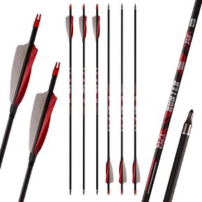 Carbon Arrows 400 Spine Shaft with Helical Real Feathers and Removable Tips for Archery Hunting Target Shooting Pack of 6