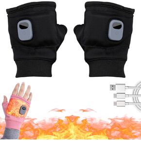 ZRW Portable Heating Gloves with Digital Display,Rechargeable Heated Gloves,Smart Thermostatic Heated Fingerless Gloves