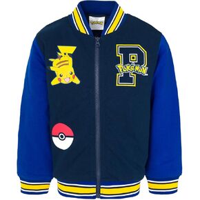Pokemon French Terry Zip Up Varsity Bomber Jacket Little Kid to Big Kid