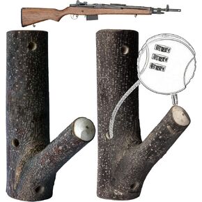 FIREHOOK Wooden Gun Rack with Lock Hole, Gun Wall Mount for Rifles, Shotguns, Gun Racks for Wall with Wider Space, Natural Hardwood Gun Hooks for Bows Rifle,Gun Rack Wall Mount for Storage Display