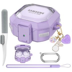 Maxjoy Galaxy Buds Pro 2 Case Compatible with Samsung Galaxy Buds 2 Pro 2022/Buds Pro/Buds Live/Buds 2 Case Cover/Galaxy Buds FE 2023, Transparent Protective Case with Keychain (Anti-Drop Lock) Purple