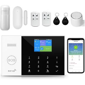 YBJ 4G and WiFi Wireless Home Alarm System, DIY Burglar Alarm System for Home Security with App Control, Door Window Sensor, Motion Detector,Work with Google Assistant and Alexa (PG-105-F)