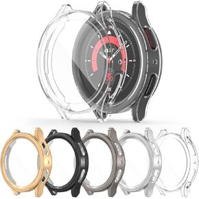 [5Pack] RICHONE Compatible with Galaxy Watch 5 Pro 45mm Screen Protector Case, with HD Screen Film, Full Protection Cover Soft TPU Bumper Frame Accessories (for Samsung Watch5 Pro 45mm)