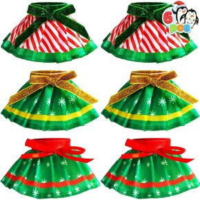 JOYIN 6PCS Christmas Clothing for Doll Plush Dance Skirt Set, 6 Designs Festive Looks, Cute Dresses for Xmas Kids Toddler Doll Couture Costume Accessories, Xmas Decorations Holiday Specials